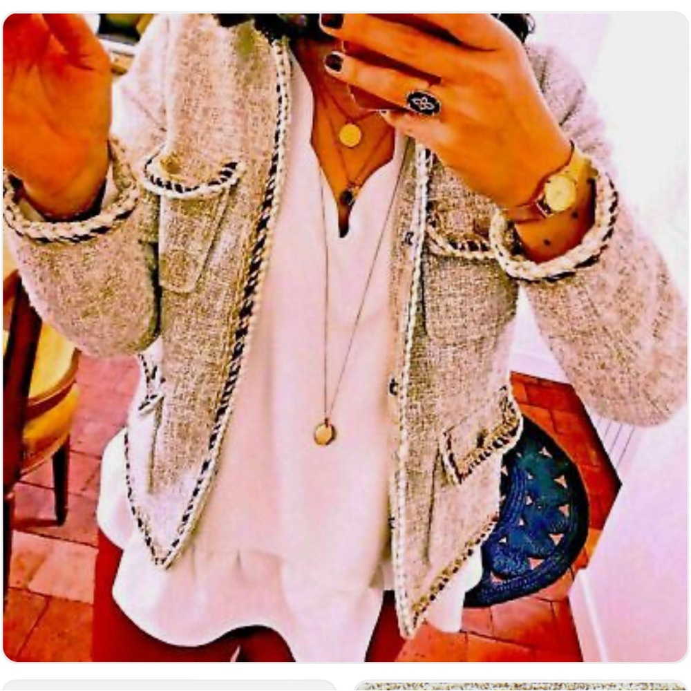 ZARA BLAZER GOLD BUTTONS POCKETS JACKET COAT TWEED BOUCLE - size L - Picture 8 of 9